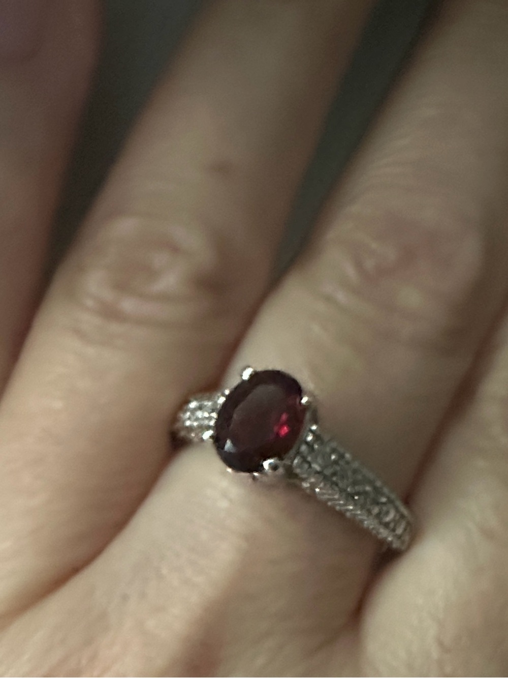 Silver Toned Garnet and CZ Accent Ring Size 9